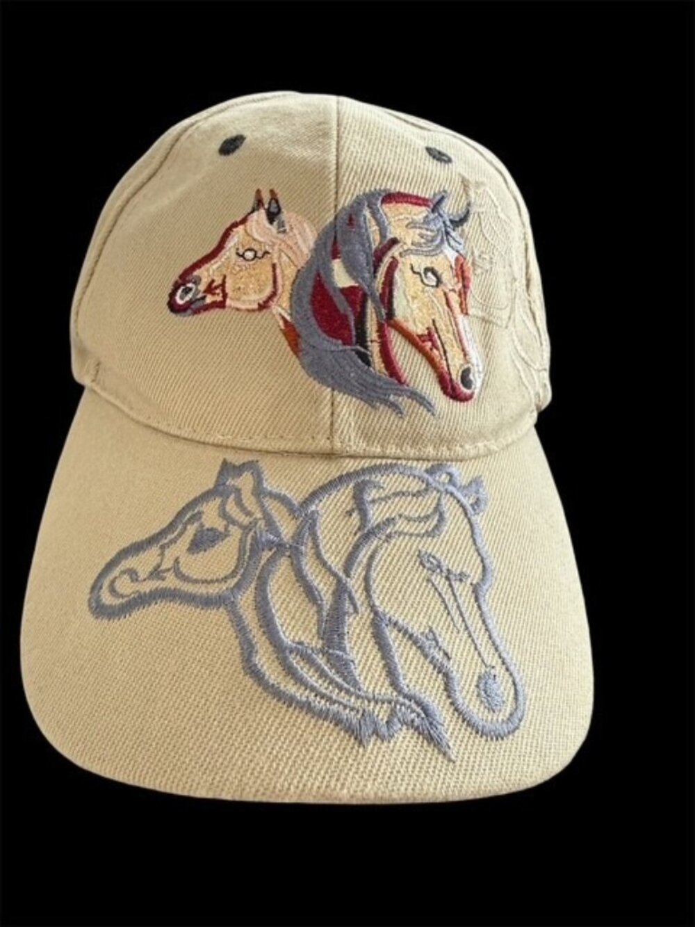 Horse Rodeo Cowgirl Strap Back Hat Cap Embroidered Equestrian Tan Khaki Sparkle